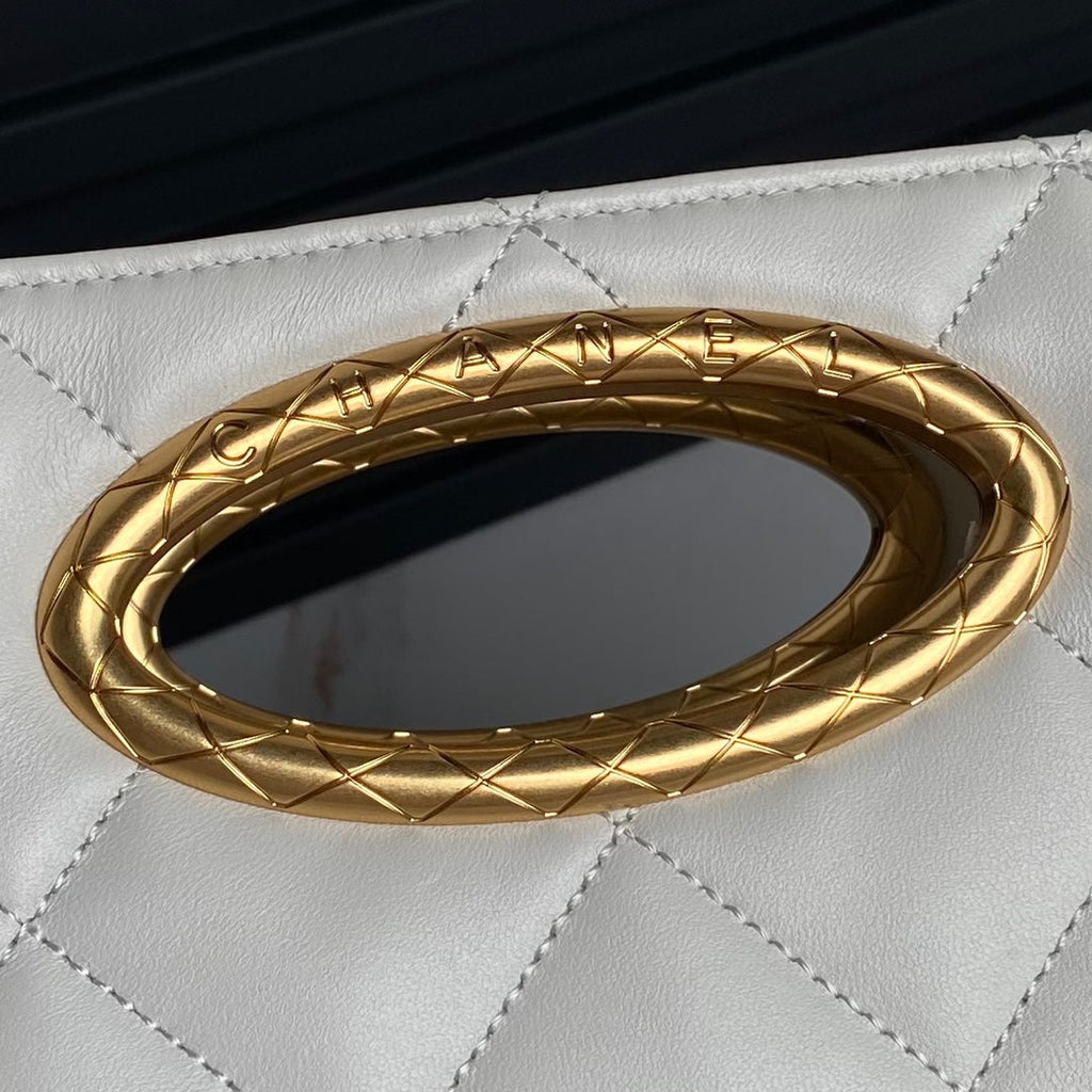 Chanel 25C AS5036 Small Tote Lambskin & Gold-Tone Metal White