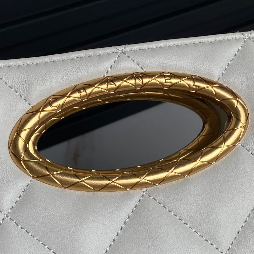 Chanel 25C AS5036 Small Tote Lambskin & Gold-Tone Metal White