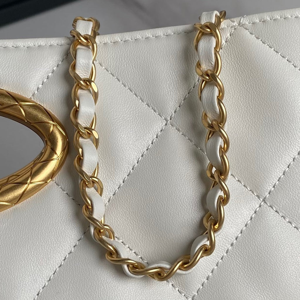 Chanel 25C AS5036 Small Tote Lambskin & Gold-Tone Metal White