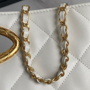Chanel 25C AS5036 Small Tote Lambskin & Gold-Tone Metal White - Default Title - View 5