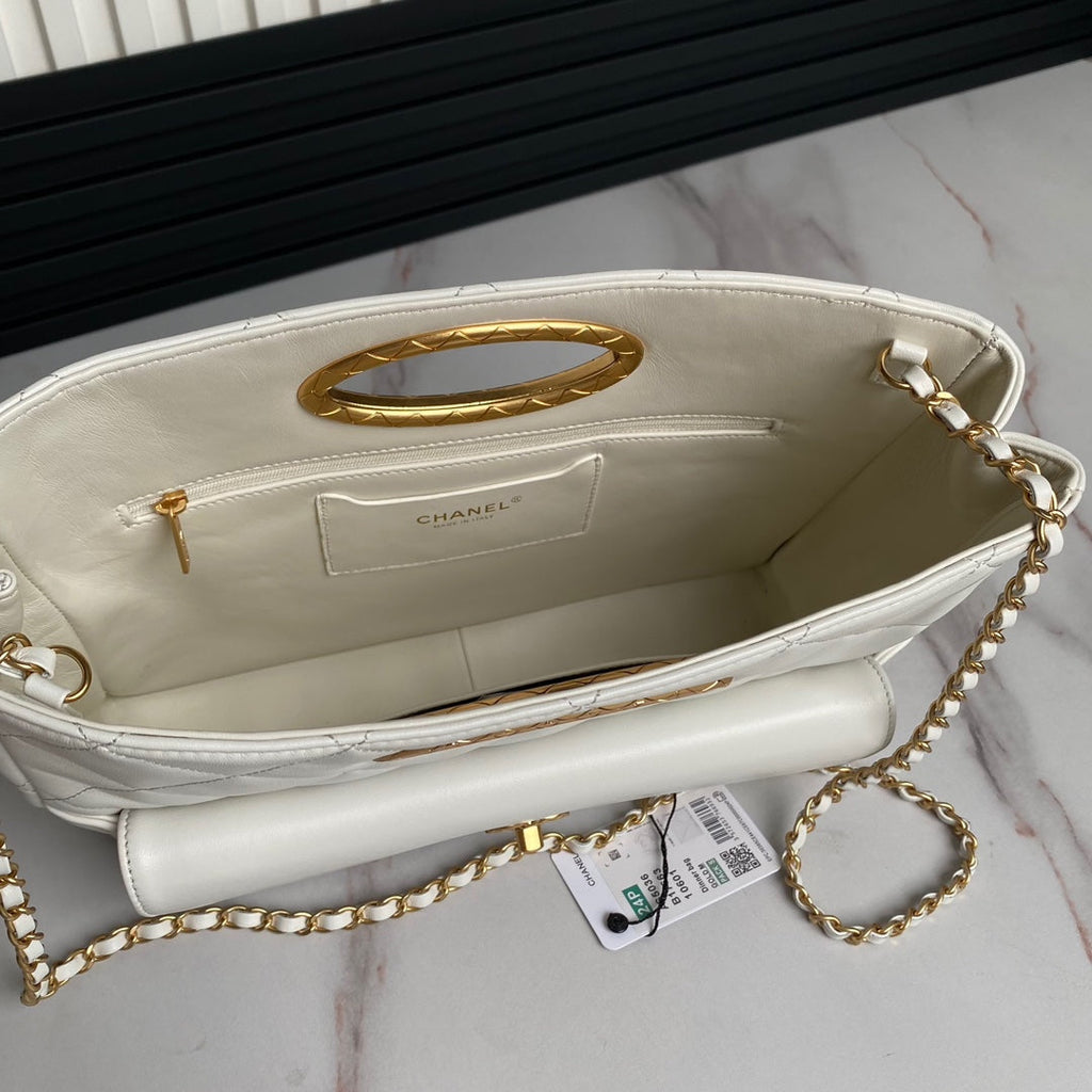 Chanel 25C AS5036 Small Tote Lambskin & Gold-Tone Metal White