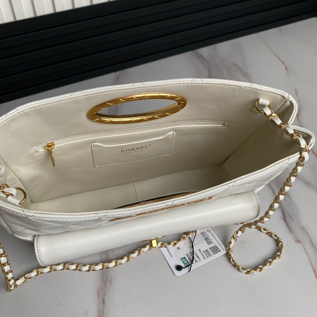 Chanel 25C AS5036 Small Tote Lambskin & Gold-Tone Metal White - Default Title - View 6