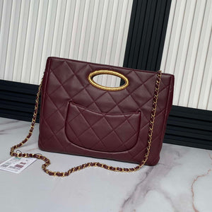 Chanel 25C AS5036 Small Tote Lambskin & Gold-Tone Metal Wine Red - Default Title - View 2