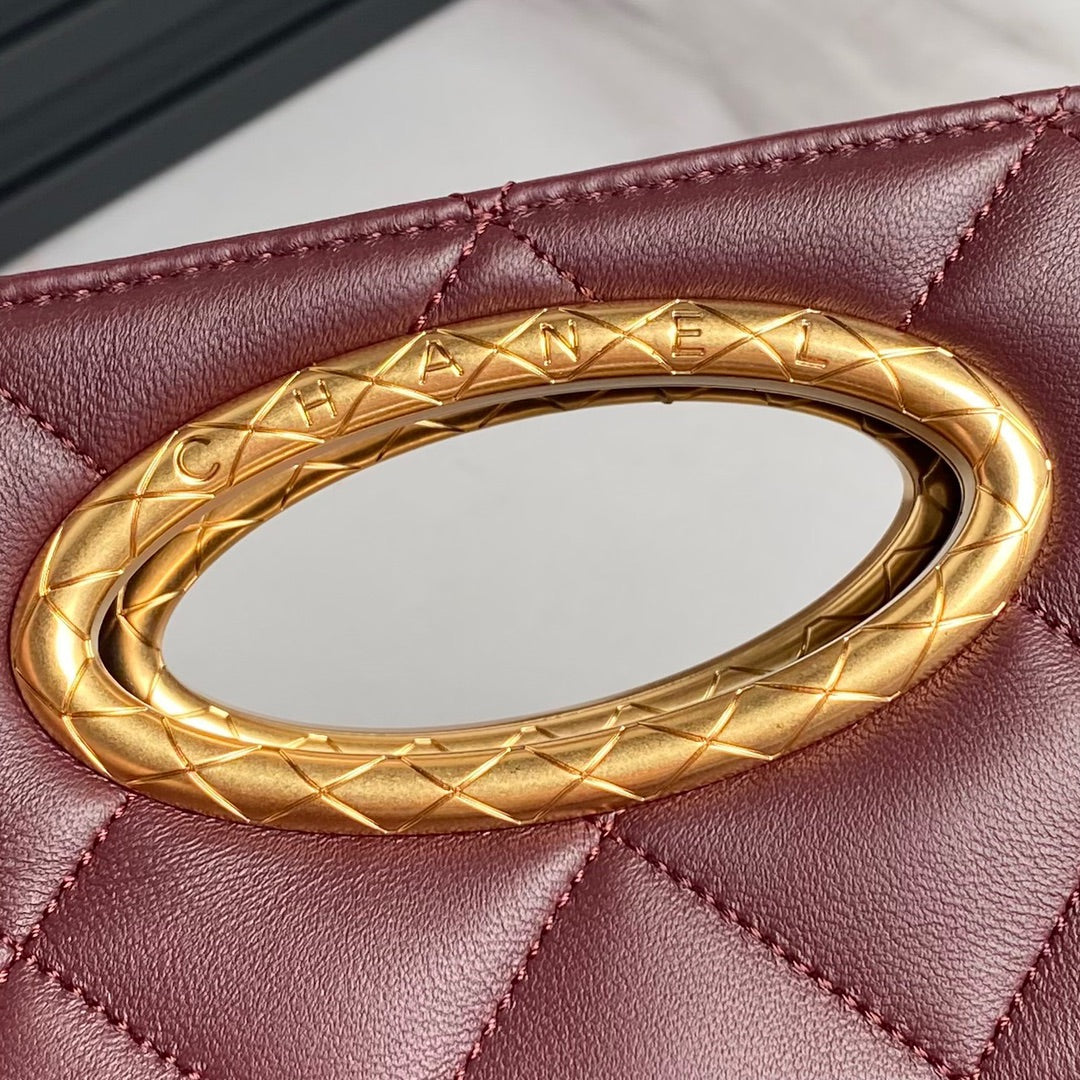 Chanel 25C AS5036 Small Tote Lambskin & Gold-Tone Metal Wine Red - Default Title - View 4