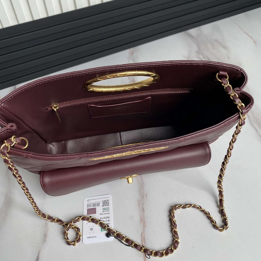 Chanel 25C AS5036 Small Tote Lambskin & Gold-Tone Metal Wine Red - Default Title - View 6