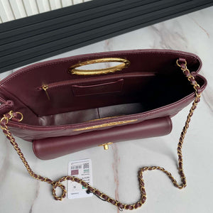 Chanel 25C AS5036 Small Tote Lambskin & Gold-Tone Metal Wine Red - Default Title - View 6