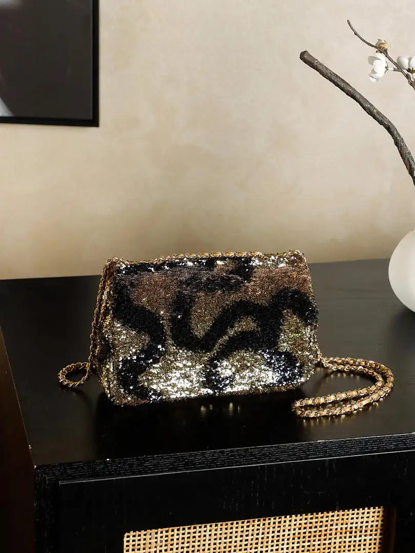 Chanel 25K Evening Butterfly Gold sequin mini AS4561 Lambskin Bag
