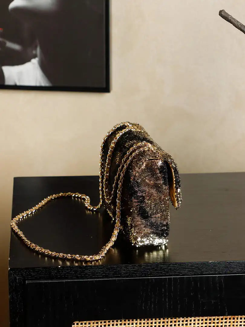 Chanel 25K Evening Butterfly Gold sequin mini AS4561 Lambskin Bag