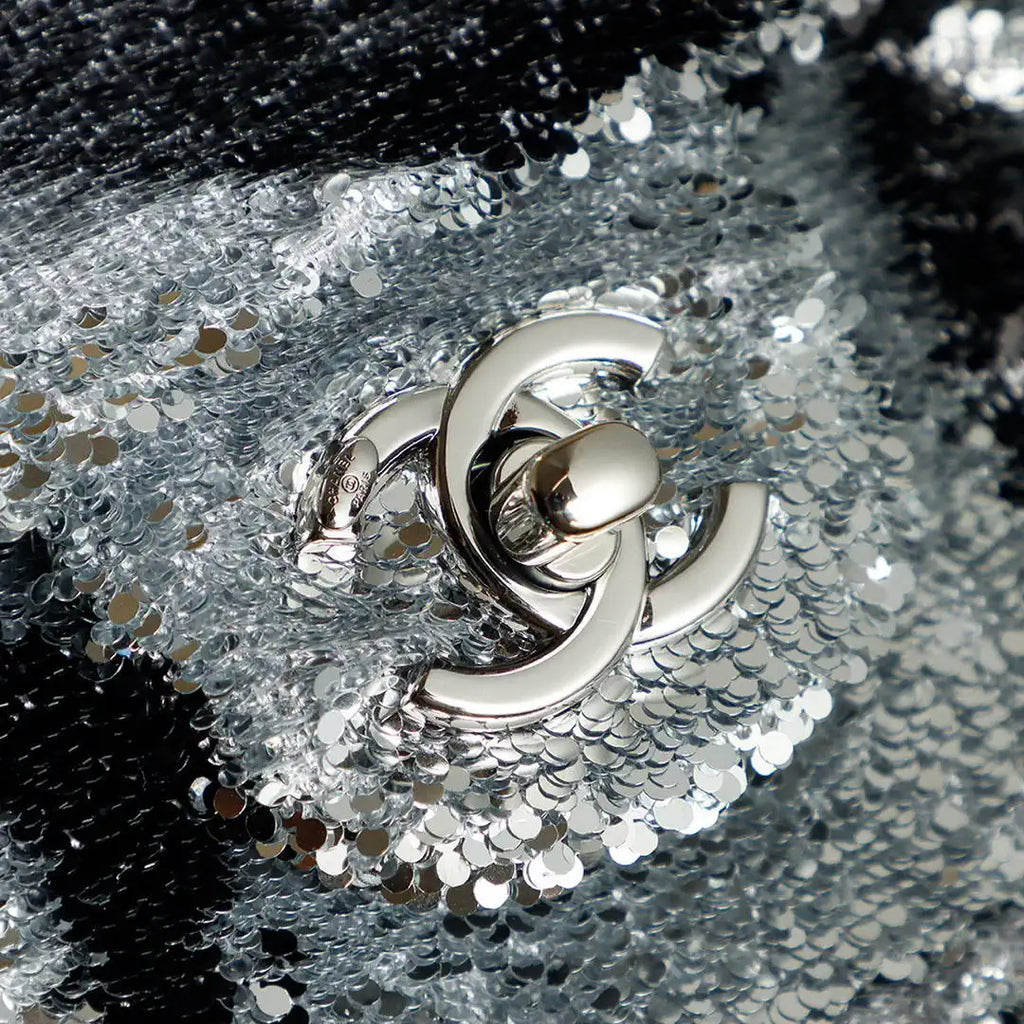 Chanel 25C Evening Butterfly Silver sequin mini AS4561 Lambskin Bag