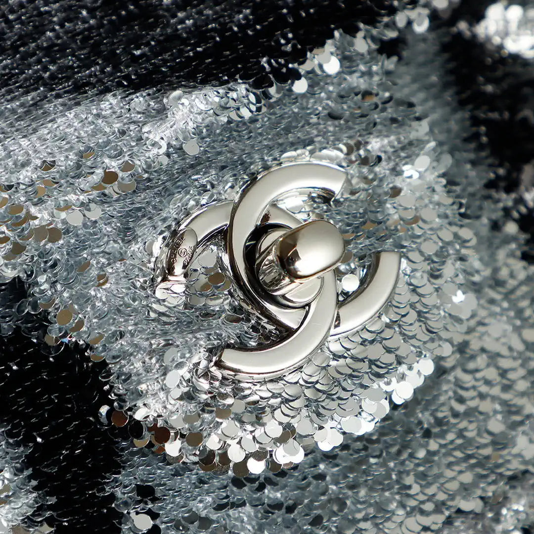 Chanel 25C Evening Butterfly Silver sequin mini AS4561 Lambskin Bag