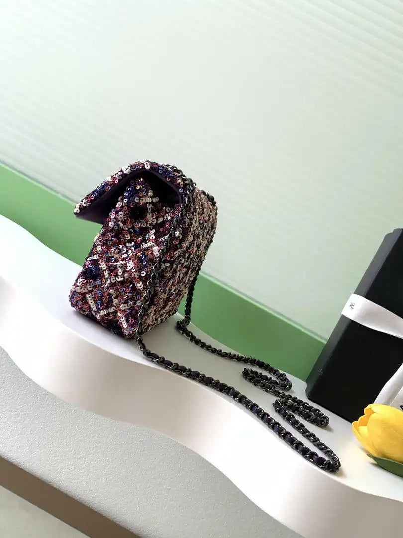 Chanel 25C Evening Flash Colorful Gold sequin mini AS4561 Purple Lambskin Bag