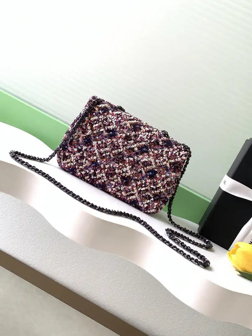 Chanel 25C Evening Flash Colorful Gold sequin mini AS4561 Purple Lambskin Bag