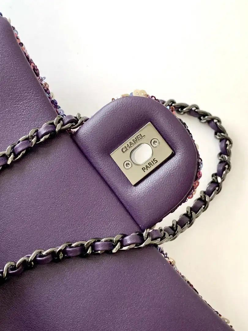 Chanel 25C Evening Flash Colorful Gold sequin mini AS4561 Purple Lambskin Bag