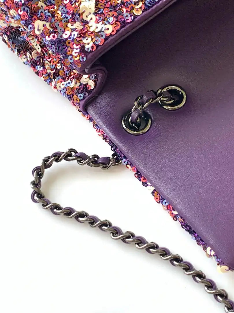 Chanel 25C Evening Flash Colorful Gold sequin mini AS4561 Purple Lambskin Bag