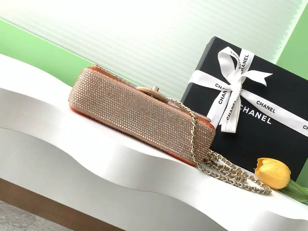 Chanel 25C Evening Flash Diamond sequin mini AS4561 Brown Lambskin Bag