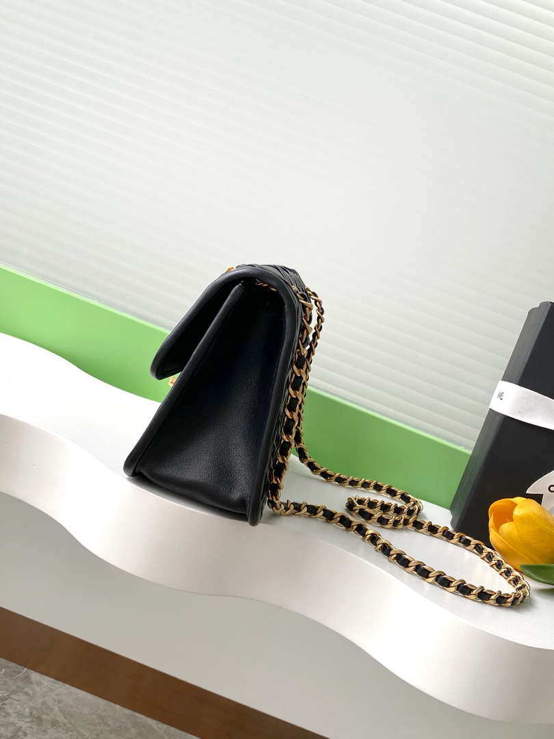 Chanel 25C Flap Bag Metallized Braided Calfskin & Gold-Tone AS4795 Black - Default Title - View 2
