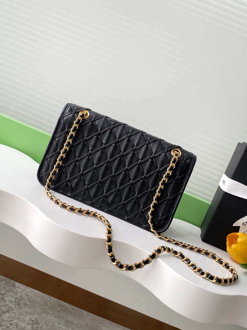 Chanel 25C Flap Bag Metallized Braided Calfskin & Gold-Tone AS4795 Black