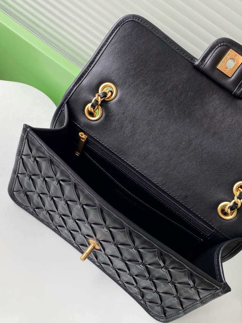 Chanel 25C Flap Bag Metallized Braided Calfskin & Gold-Tone AS4795 Black