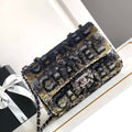 Chanel 25C Mini Classic Handbag A69900 letter shape Black shiny sequin - Default Title - View 1