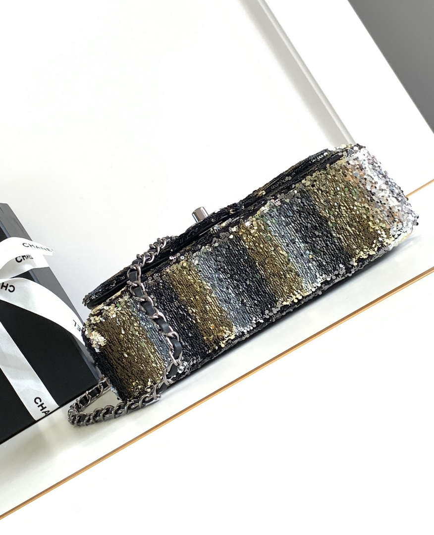 Chanel 25C Mini Classic Handbag A69900 letter shape Black shiny sequin