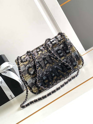 Chanel 25C Mini Classic Handbag A69900 letter shape Black shiny sequin - Default Title - View 2