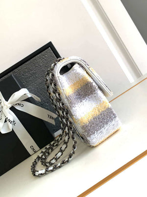 Chanel 25C Mini Classic Handbag A69900 letter shape Silver shiny sequin - Default Title - View 2