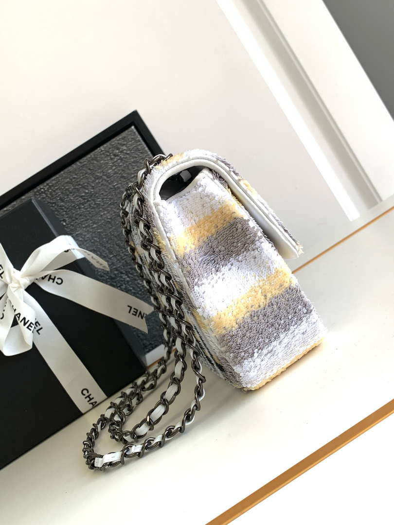 Chanel 25C Mini Classic Handbag A69900 letter shape Silver shiny sequin - Default Title - View 2