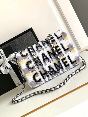 Chanel 25C Mini Classic Handbag A69900 letter shape Silver shiny sequin - Default Title - View 3