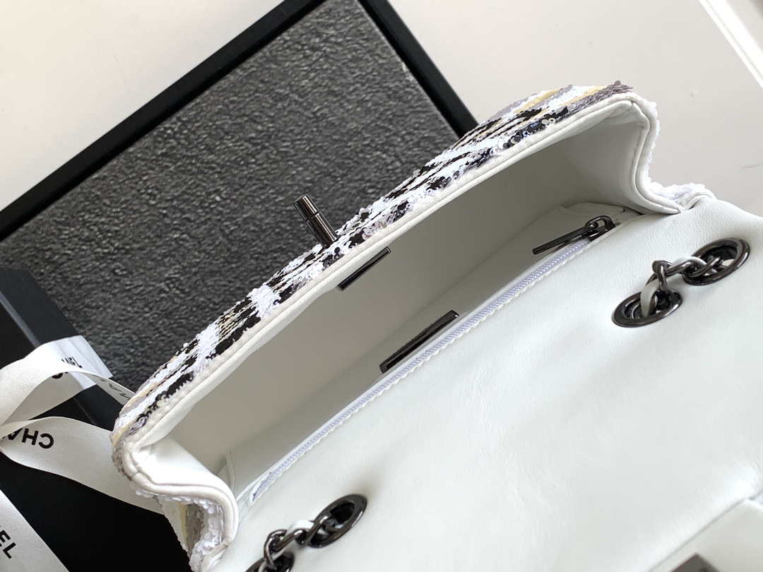Chanel 25C Mini Classic Handbag A69900 letter shape Silver shiny sequin - Default Title - View 8