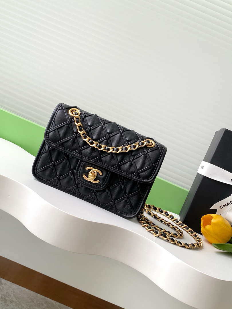 Chanel 25C Mini Flap Bag Metallized Braided Calfskin & Gold-Tone AS4797 Black - Default Title - View 1