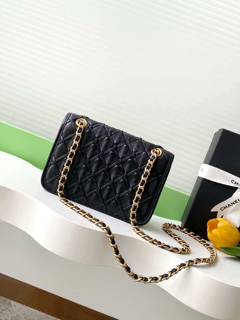 Chanel 25C Mini Flap Bag Metallized Braided Calfskin & Gold-Tone AS4797 Black
