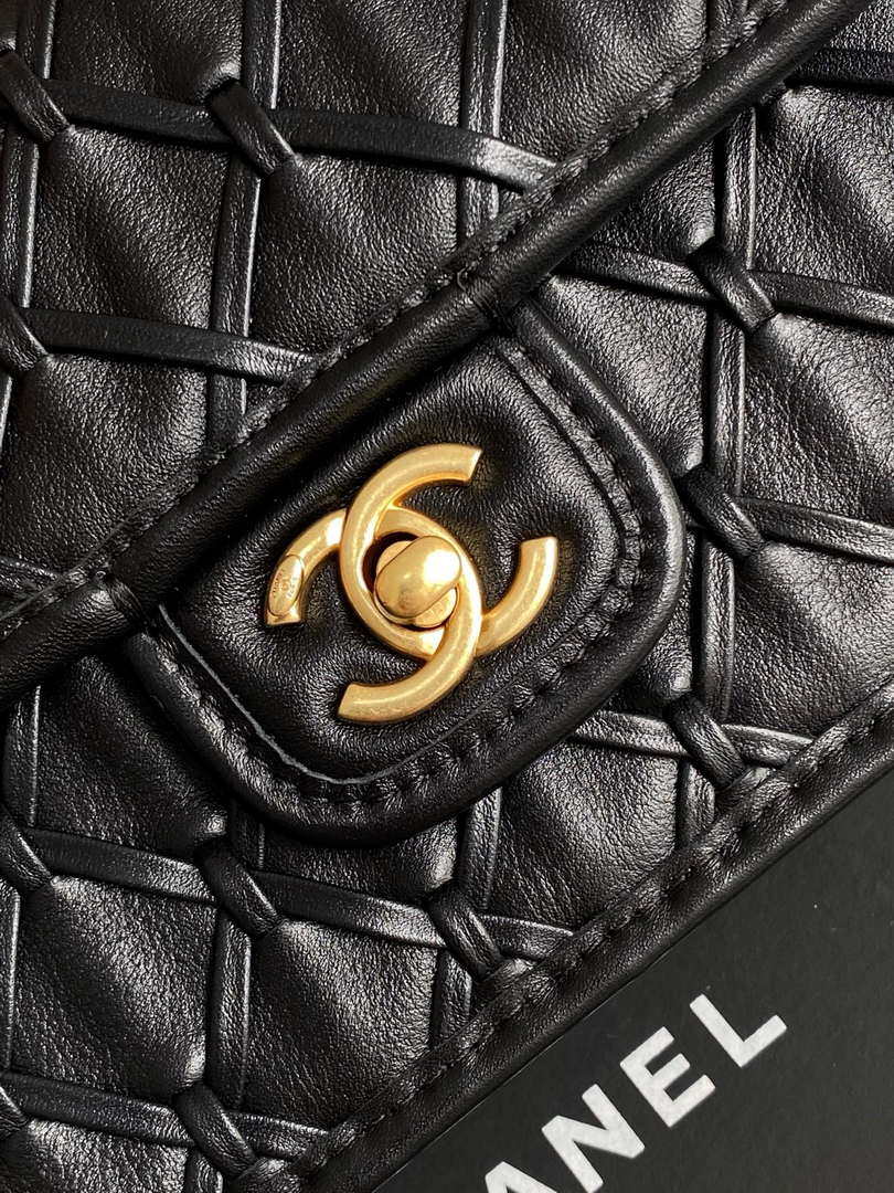 Chanel 25C Mini Flap Bag Metallized Braided Calfskin & Gold-Tone AS4797 Black