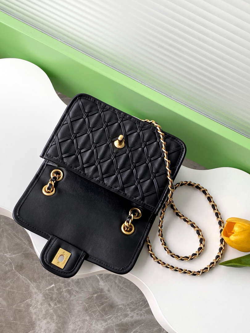 Chanel 25C Mini Flap Bag Metallized Braided Calfskin & Gold-Tone AS4797 Black