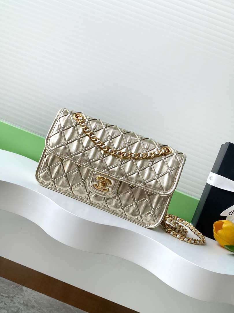 Chanel 25C Flap Bag Metallized Braided Calfskin & Gold-Tone AS4795 Gold - Default Title - View 1