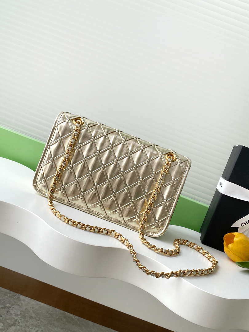 Chanel 25C Flap Bag Metallized Braided Calfskin & Gold-Tone AS4795 Gold - Default Title - View 3