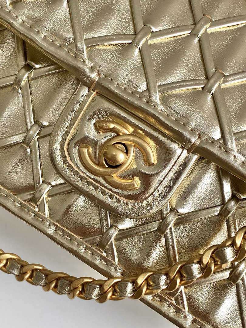 Chanel 25C Flap Bag Metallized Braided Calfskin & Gold-Tone AS4795 Gold - Default Title - View 5