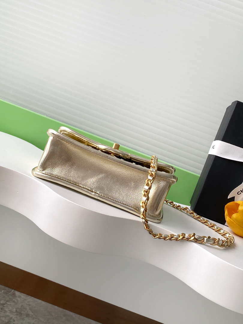 Chanel 25C Mini Flap Bag Metallized Braided Calfskin & Gold-Tone AS4797 Gold