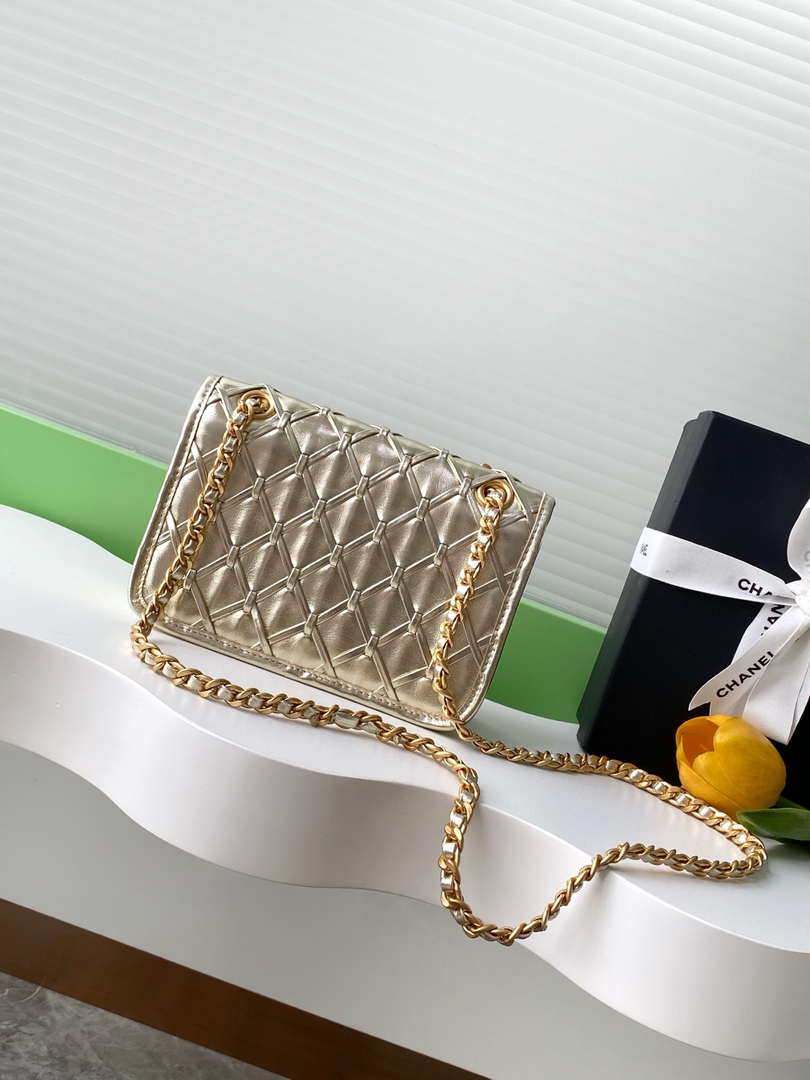 Chanel 25C Mini Flap Bag Metallized Braided Calfskin & Gold-Tone AS4797 Gold - Default Title - View 4