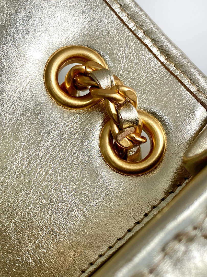 Chanel 25C Mini Flap Bag Metallized Braided Calfskin & Gold-Tone AS4797 Gold