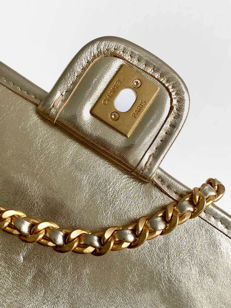 Chanel 25C Mini Flap Bag Metallized Braided Calfskin & Gold-Tone AS4797 Gold - Default Title - View 7