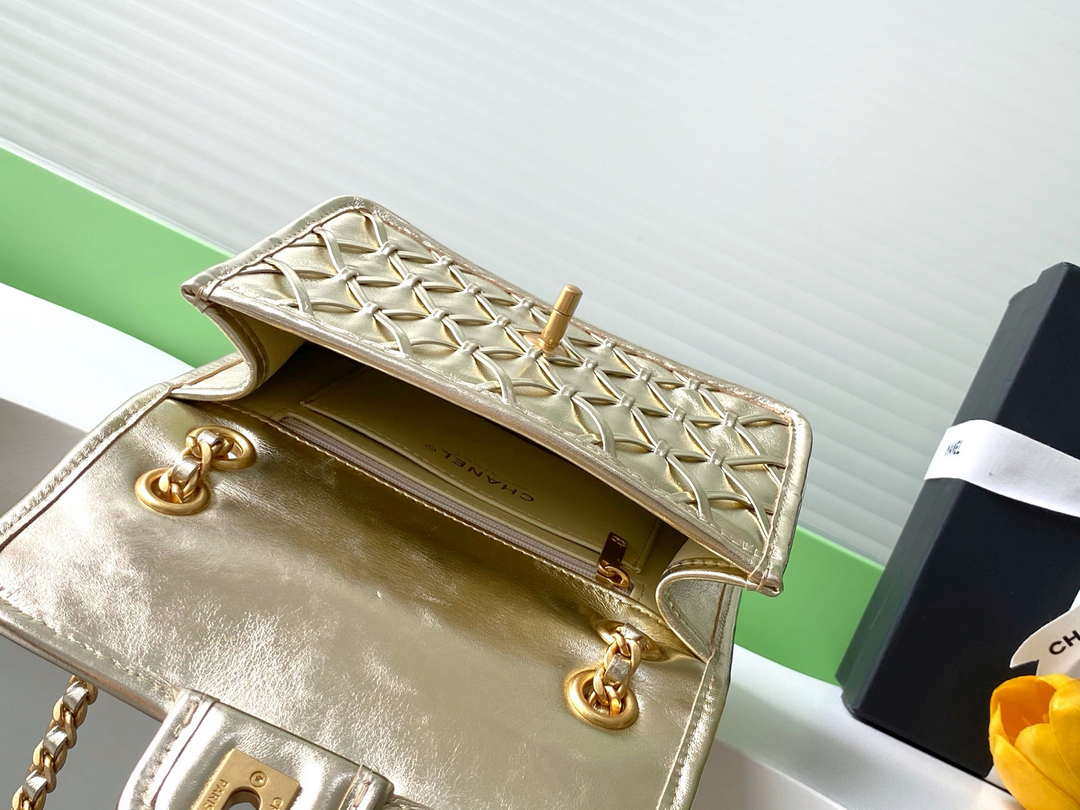 Chanel 25C Mini Flap Bag Metallized Braided Calfskin & Gold-Tone AS4797 Gold - Default Title - View 8