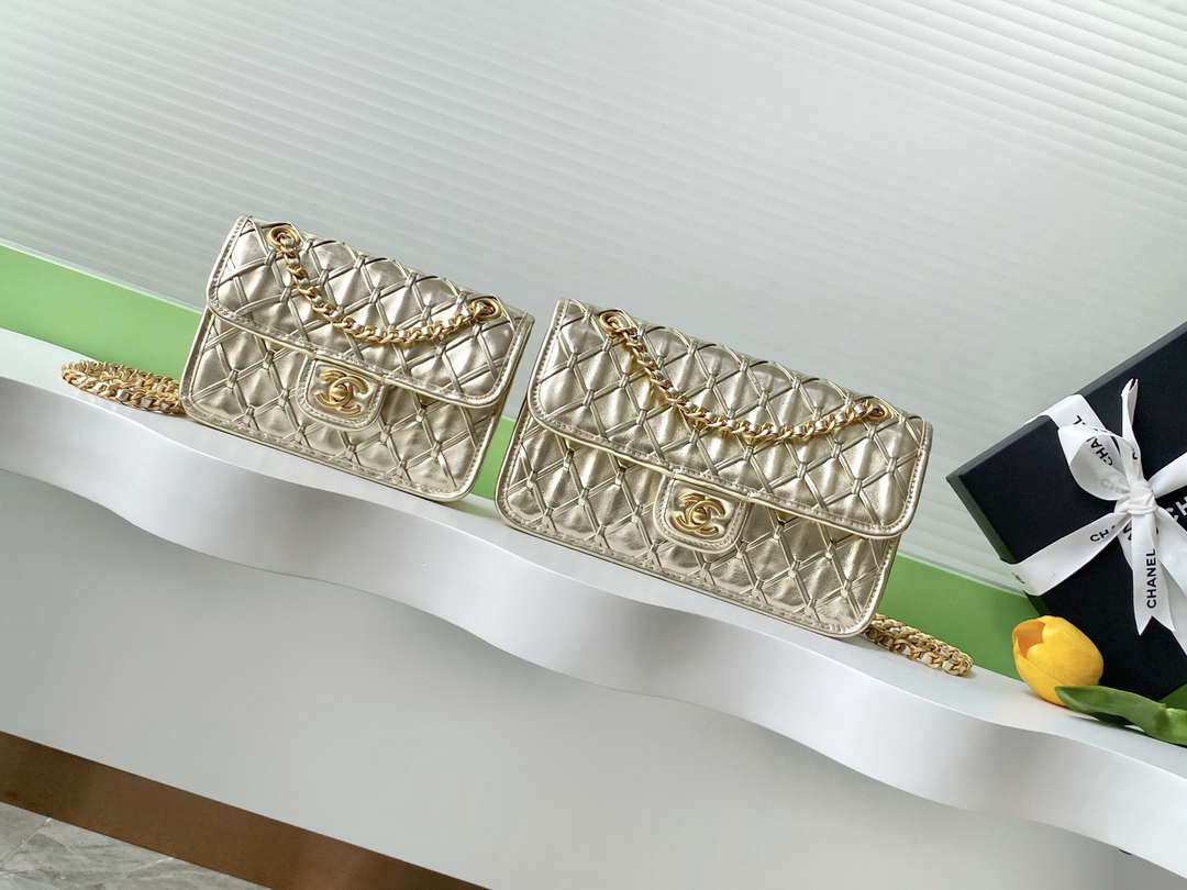 Chanel 25C Mini Flap Bag Metallized Braided Calfskin & Gold-Tone AS4797 Gold - Default Title - View 10
