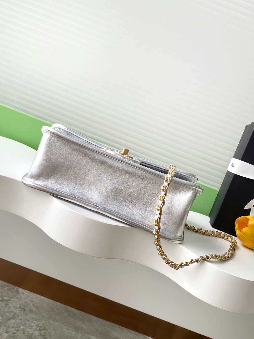 Chanel 25C Flap Bag Metallized Braided Calfskin & Gold-Tone AS4795 Silver - Default Title - View 4