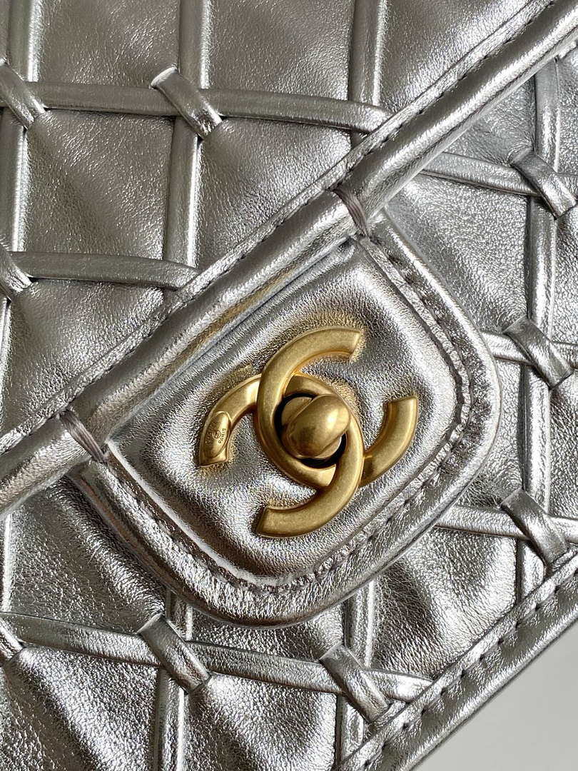 Chanel 25C Flap Bag Metallized Braided Calfskin & Gold-Tone AS4795 Silver - Default Title - View 5