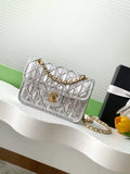 Chanel 25C Mini Flap Bag Metallized Braided Calfskin & Gold-Tone AS4797 Silver