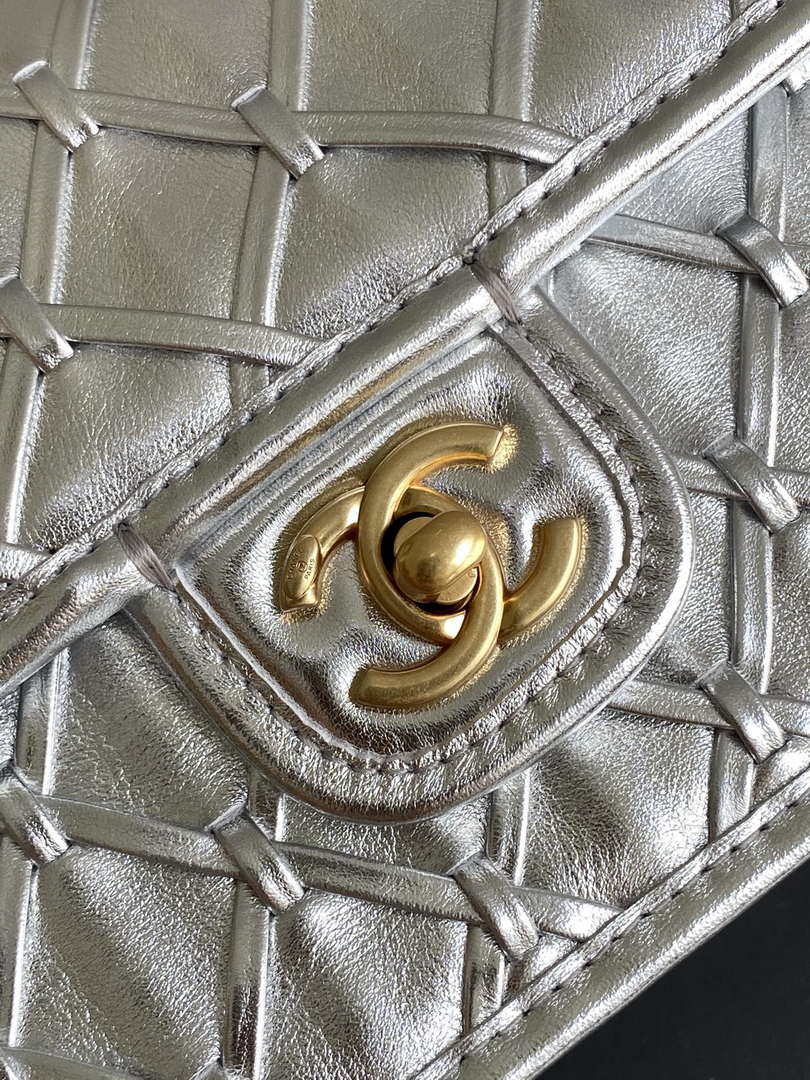 Chanel 25C Mini Flap Bag Metallized Braided Calfskin & Gold-Tone AS4797 Silver - Default Title - View 6