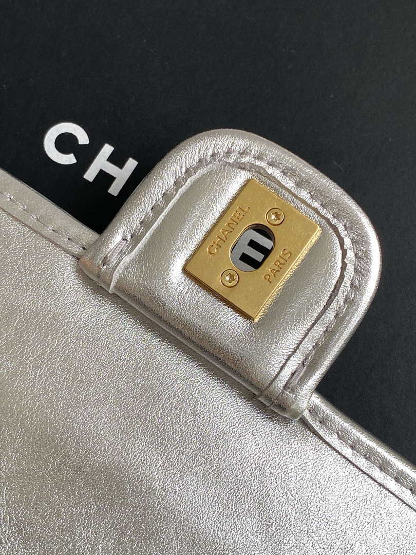 Chanel 25C Mini Flap Bag Metallized Braided Calfskin & Gold-Tone AS4797 Silver