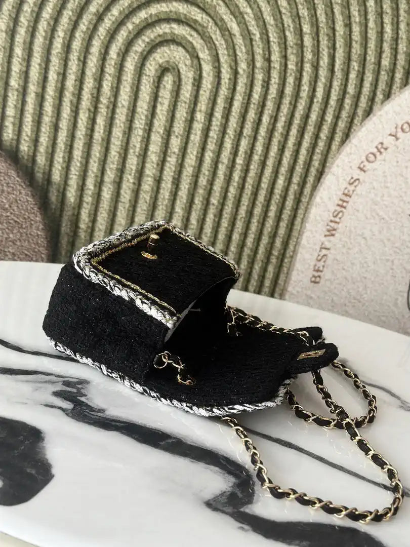 Chanel 25C Mini Flap bag Tweed and gold metallic A69900 Black