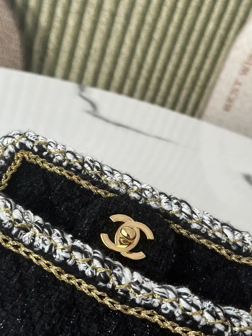 Chanel 25C Mini Flap bag Tweed and gold metallic A69900 Black