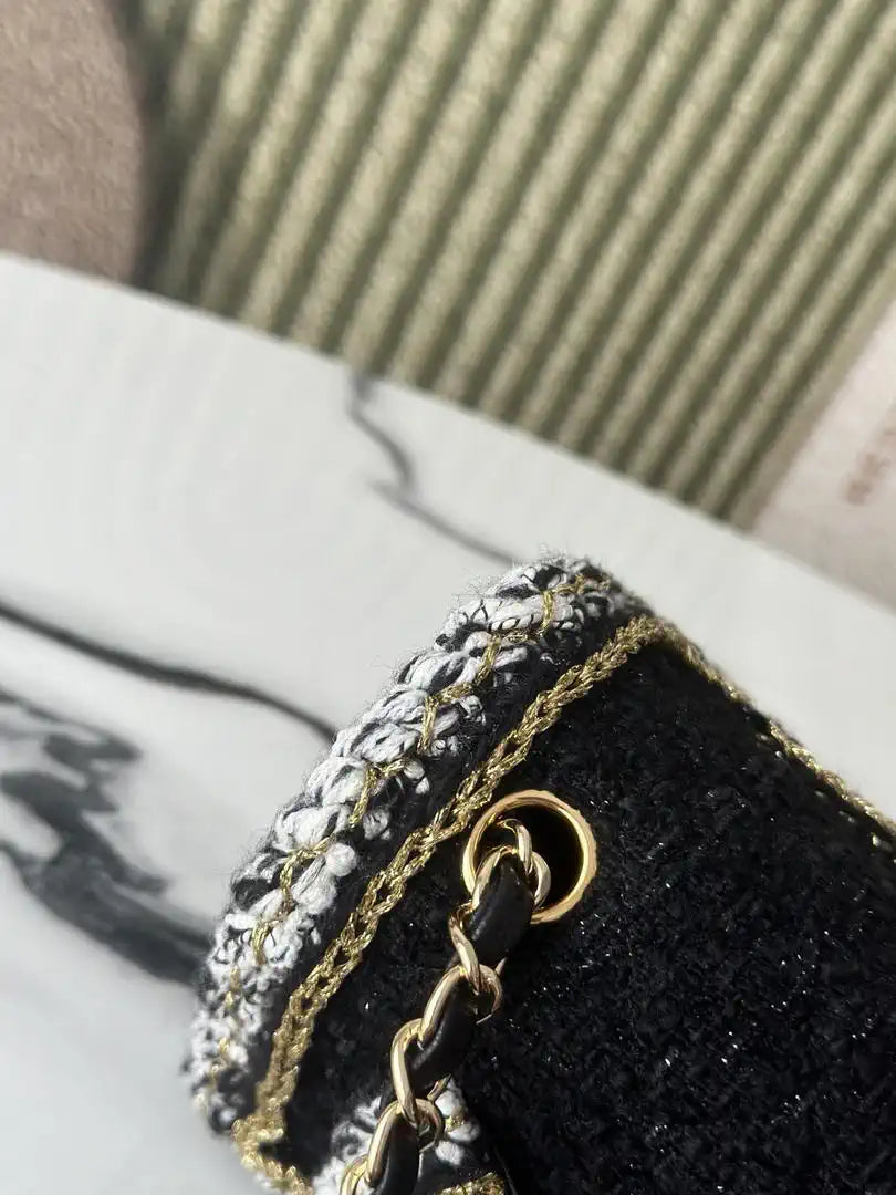 Chanel 25C Mini Flap bag Tweed and gold metallic A69900 Black